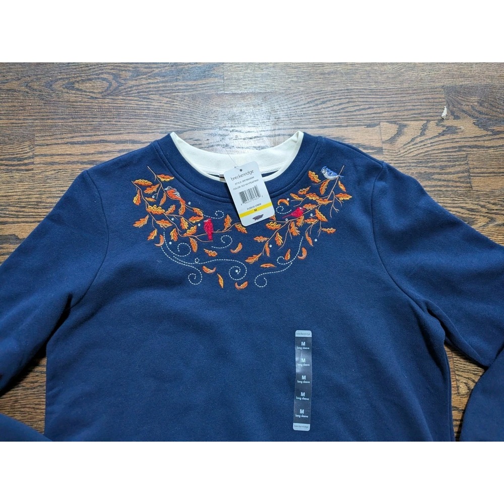 NEW Breckenridge BIRD LEAF Graphic Fleece Crewneck Sweatshirt Size M Cottagecore